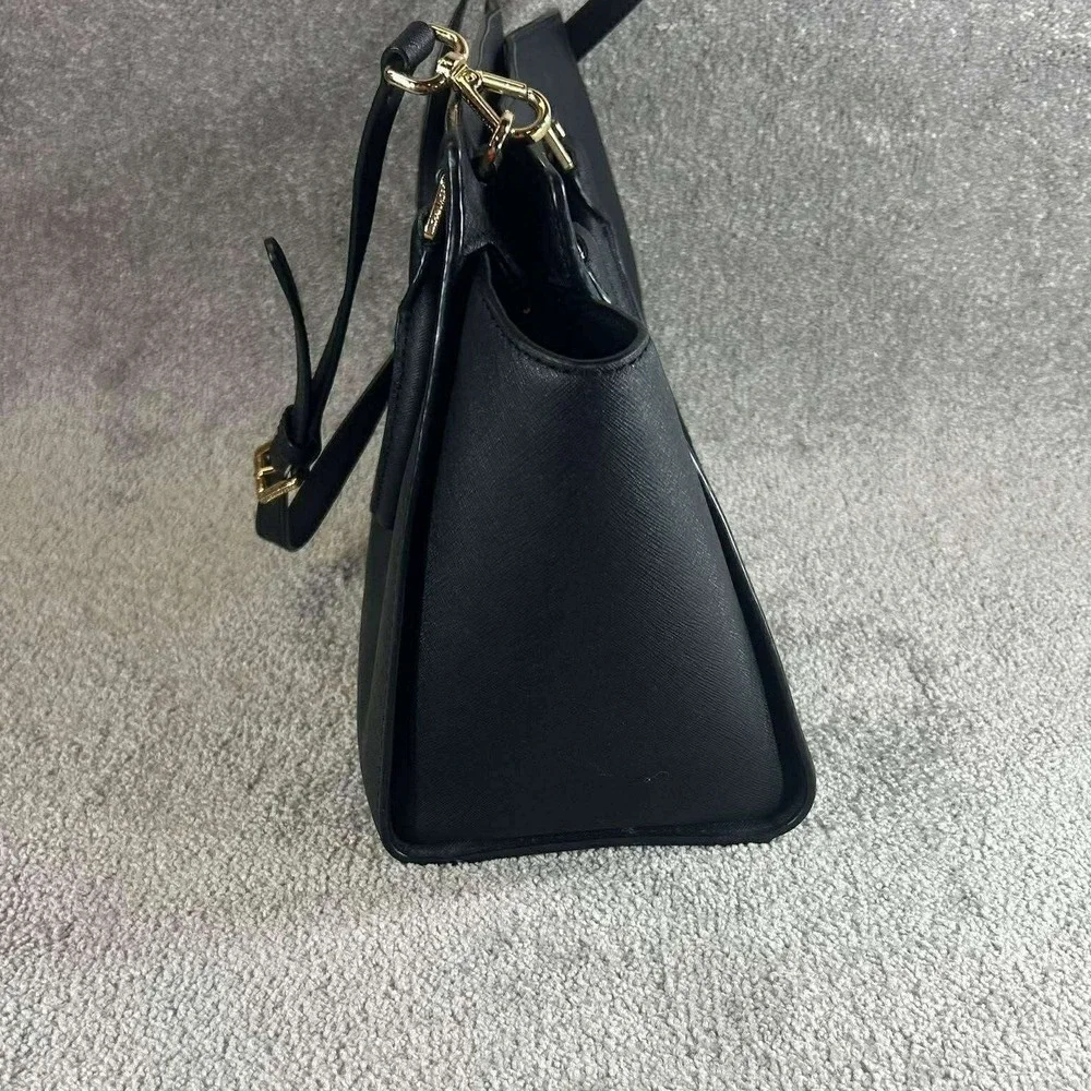Michael Kors Selma Satchel Black Saffiano Leather Gold Hardware